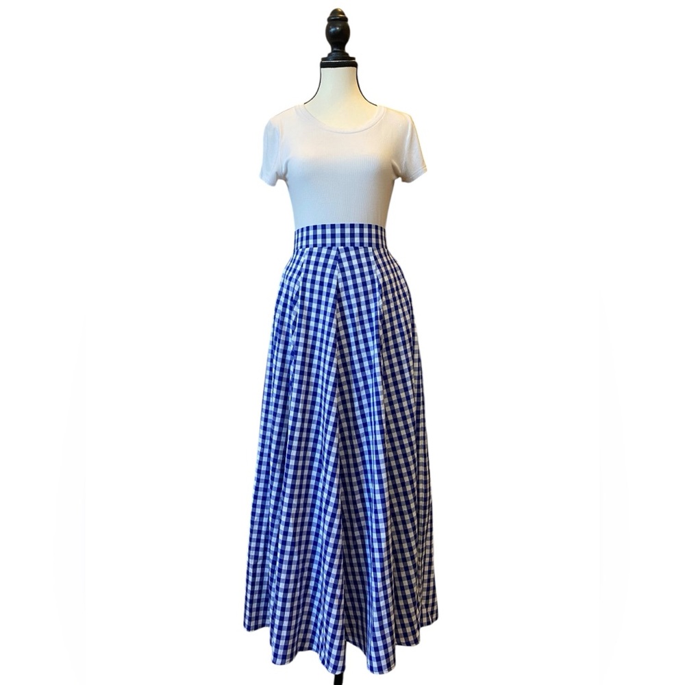 Blue Gingham Maxi Skirt Size M EUC Cottagecore
